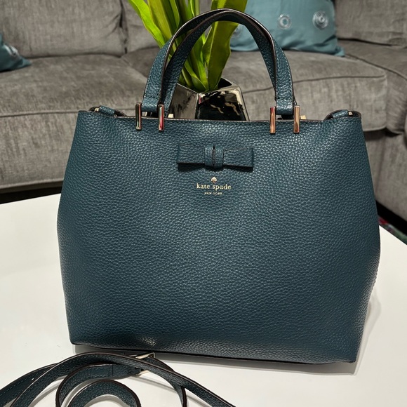 EUC - Kate Spade Teal Blue Bag with detachable Crossbody Strap - Picture 1 of 15